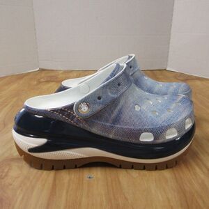 CROCS Mega Crush Platform Clogs Mens Size 6 White Navy Blue Denim Slip-On Shoes